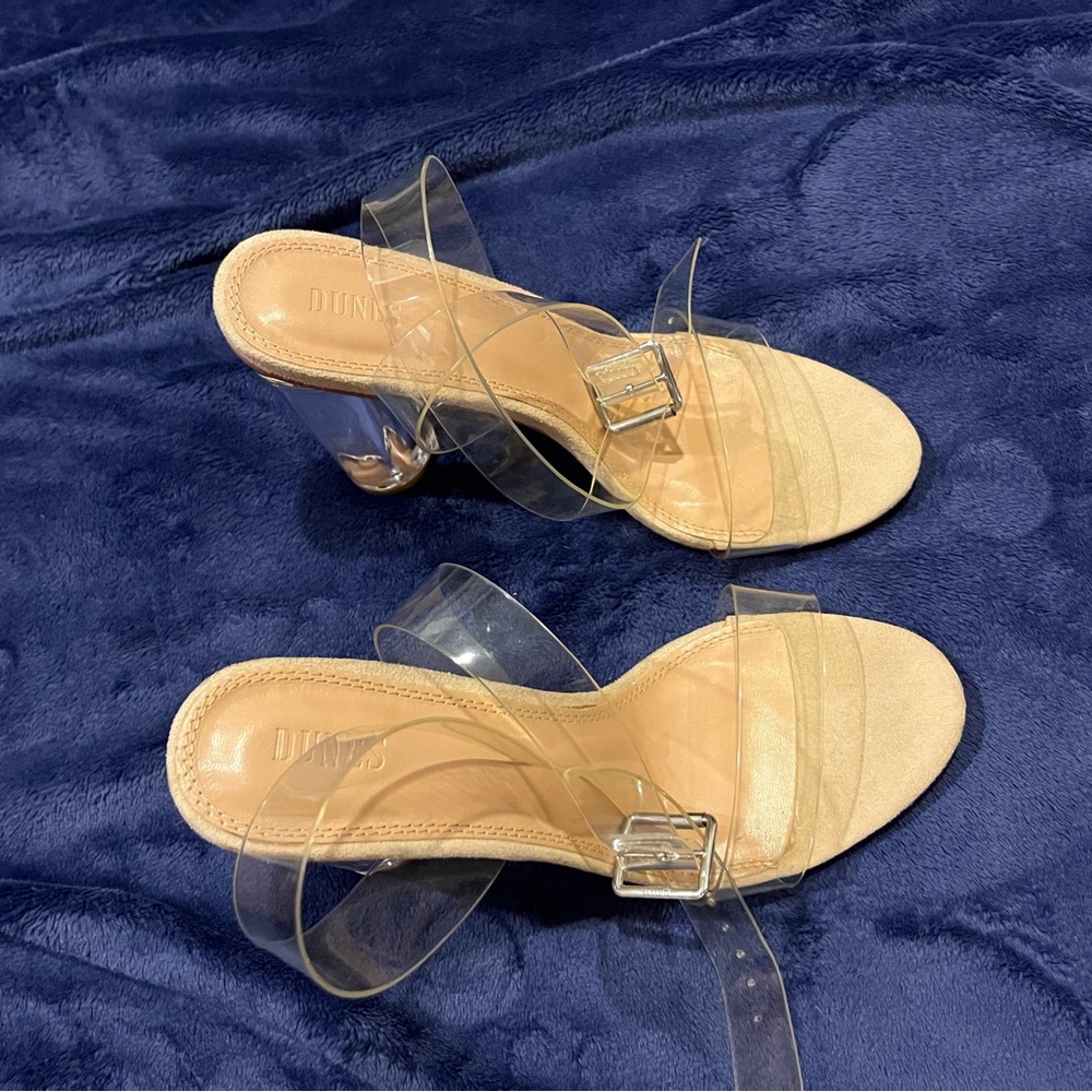 Dunes Transparent Clear Strap Round Heeled Block Sandals size 10